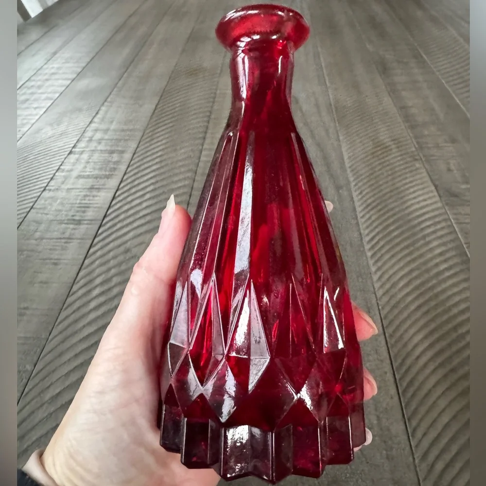 Vintage Red Glass Mini Vase - Rustic Tabletop Decor